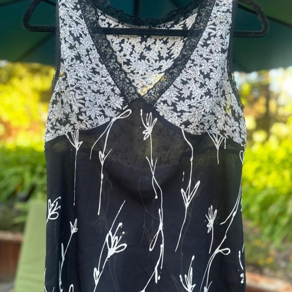 Vintage 90s/Y2K Sheer Lace Trim Floral Tank